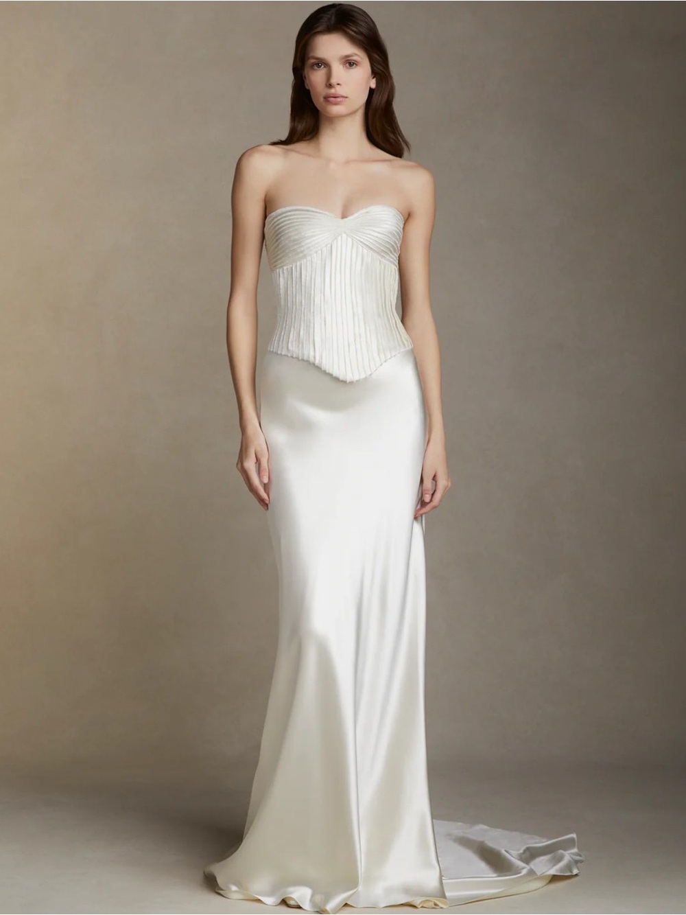 Strapless White Satin Corset Gown